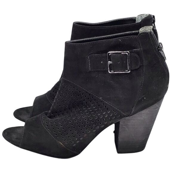 Carlos Santana Boots Womens 10 AUSTEN Black Peep Toe Ankle Booties Block Heel - Picture 1 of 8